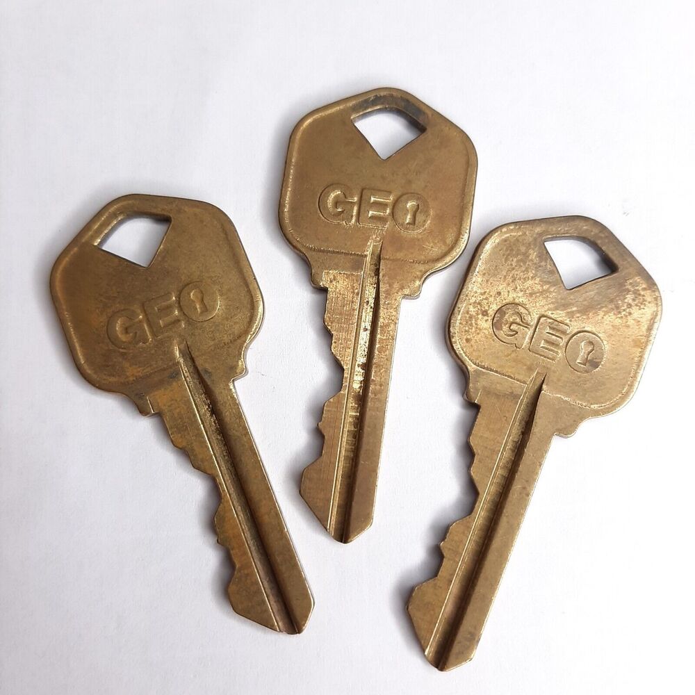 Lot of 3 Vintage GEO Brass Keys - cut for door locks